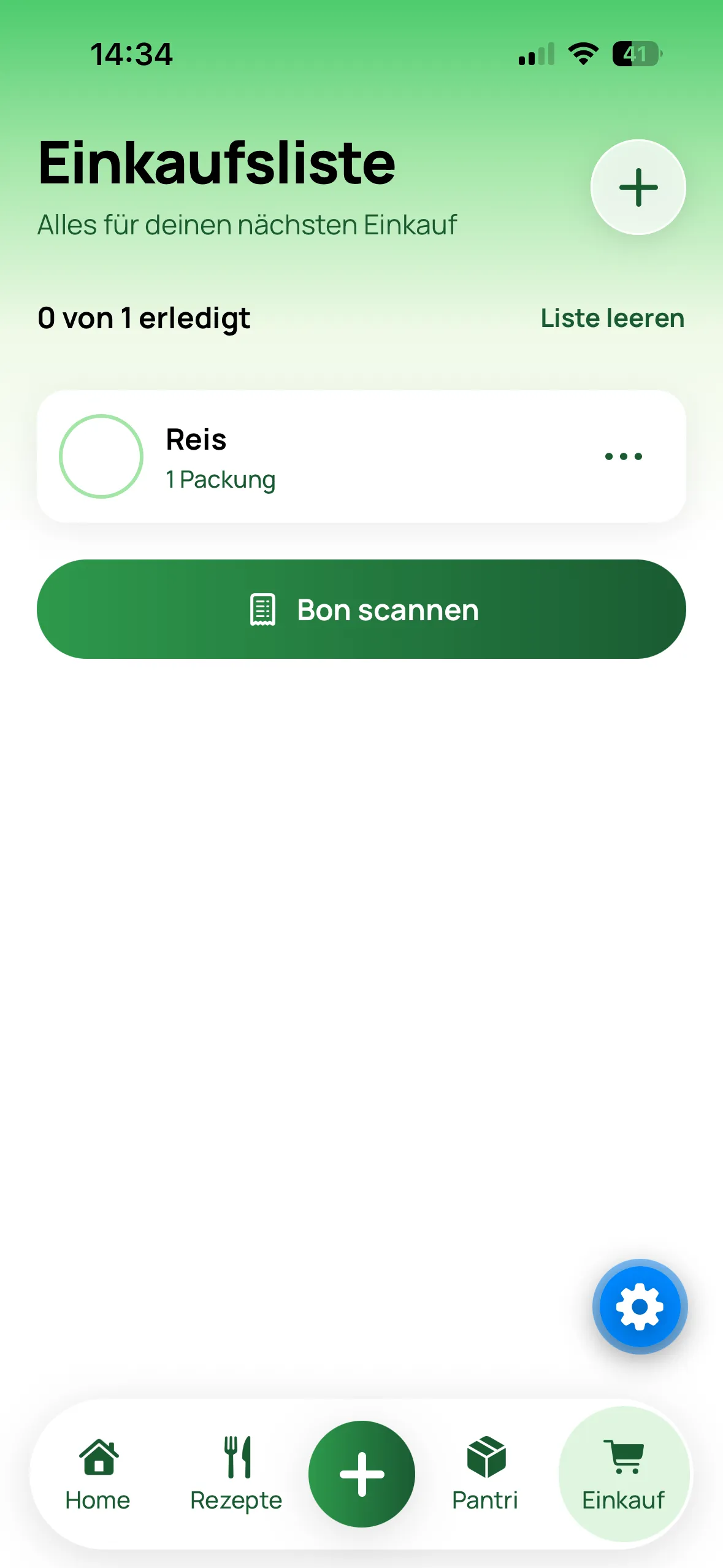 Entwicklungsstand der Einkaufsliste in PantriPanda